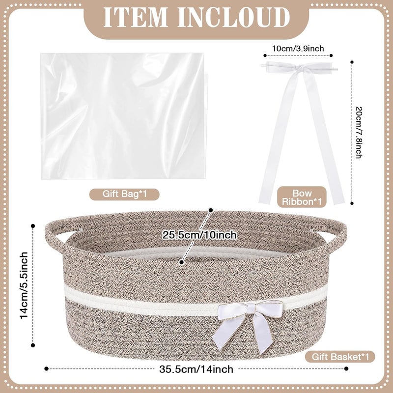 Colingmill Valentine Woven Gift Basket Empty with Ribbons Bow Tie and Bag, Valentine's Day Empty Decorative Chest Box, Woven Rope Storage with Handles Home Decor(14 x 10 x 5.5 Inch,Khaki) - Image 2